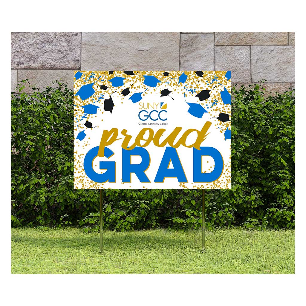 18x24 Lawn Sign Grad with Cap and Confetti Genessee Community College Cougars