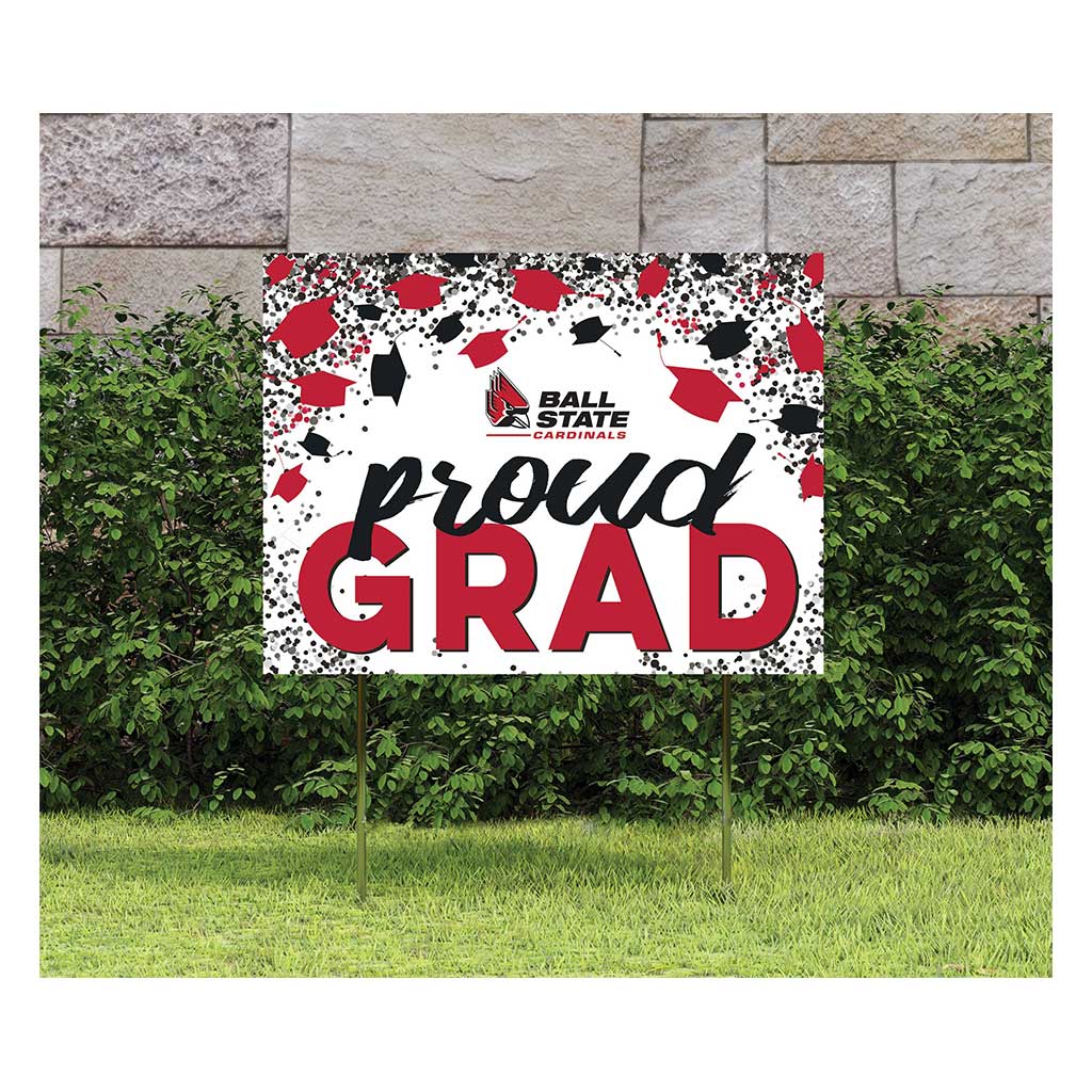 18x24 Lawn Sign Grad with Cap and Confetti Ball State Cardinals
