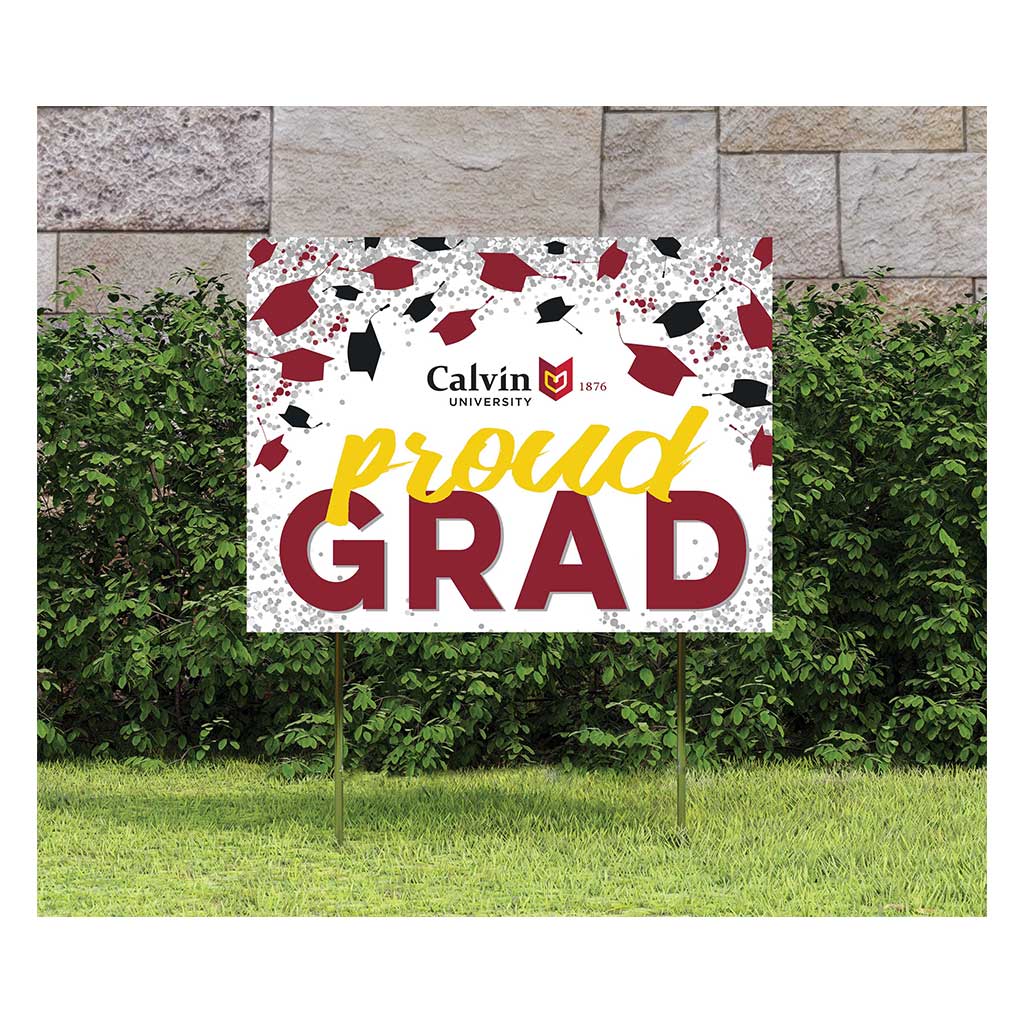 18x24 Lawn Sign Grad with Cap and Confetti Calvin University Knights