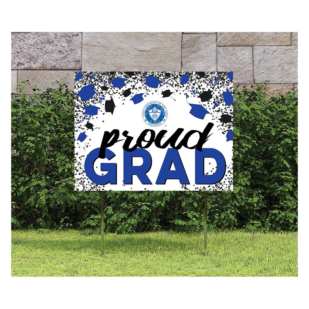 18x24 Lawn Sign Grad with Cap and Confetti SUNY Fredonia Blue Devils
