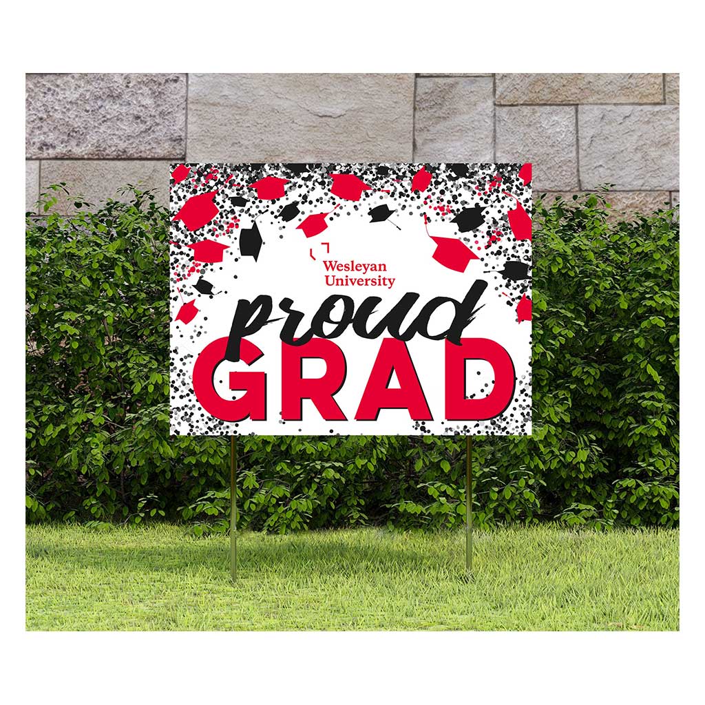 18x24 Lawn Sign Grad with Cap and Confetti Wesleyan University Cardinals