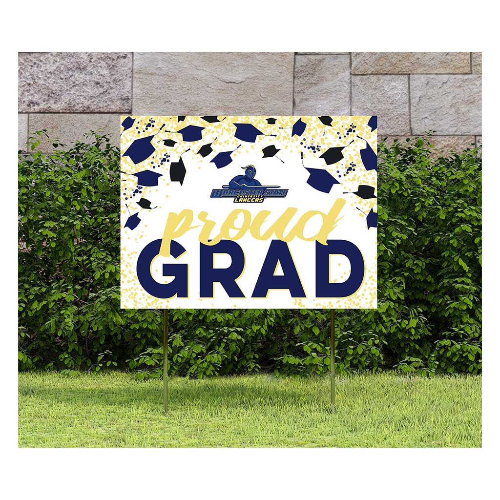 18x24 Lawn Sign Grad with Cap and Confetti Worcester State College Lancers