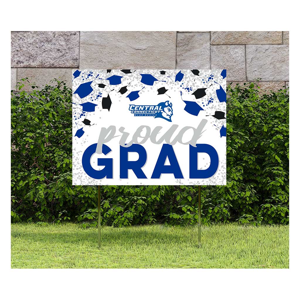18x24 Lawn Sign Grad with Cap and Confetti Central Connecticut State Blue Devils