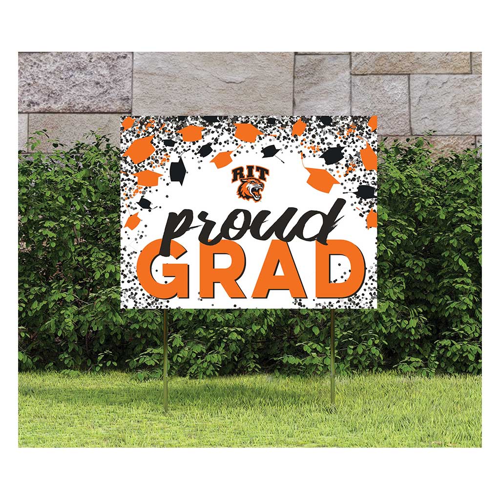 18x24 Lawn Sign Grad with Cap and Confetti Rochester Institute of Technology Tigers