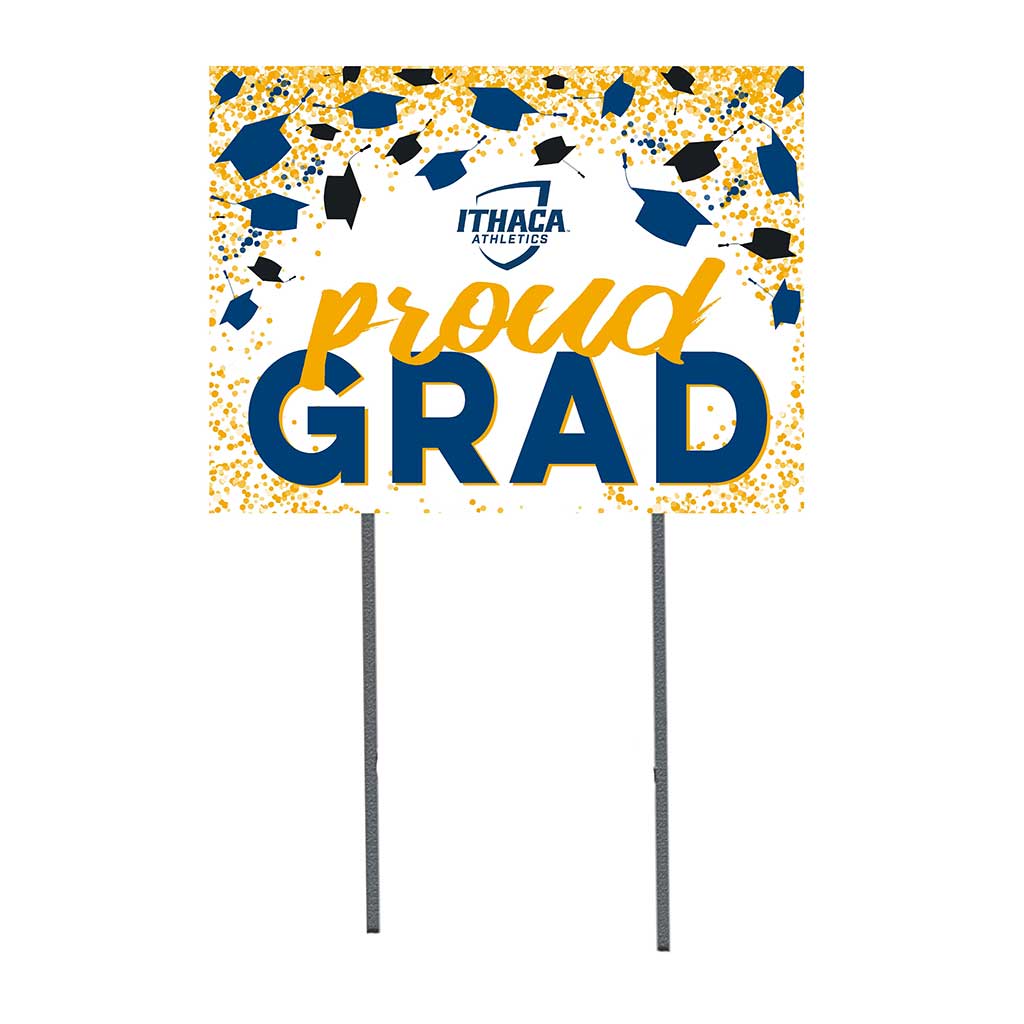 18x24 Lawn Sign Grad with Cap and Confetti Ithaca College Bombers