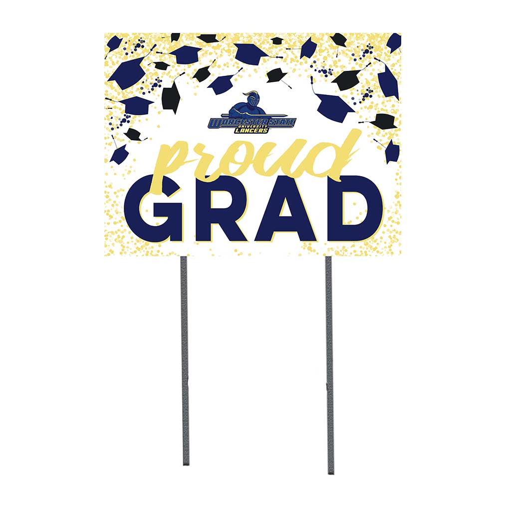 18x24 Lawn Sign Grad with Cap and Confetti Worcester State College Lancers