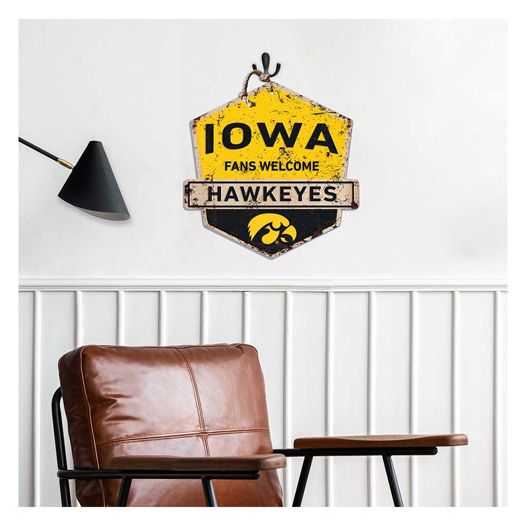 Rustic Badge Fans Welcome Sign Iowa Hawkeyes