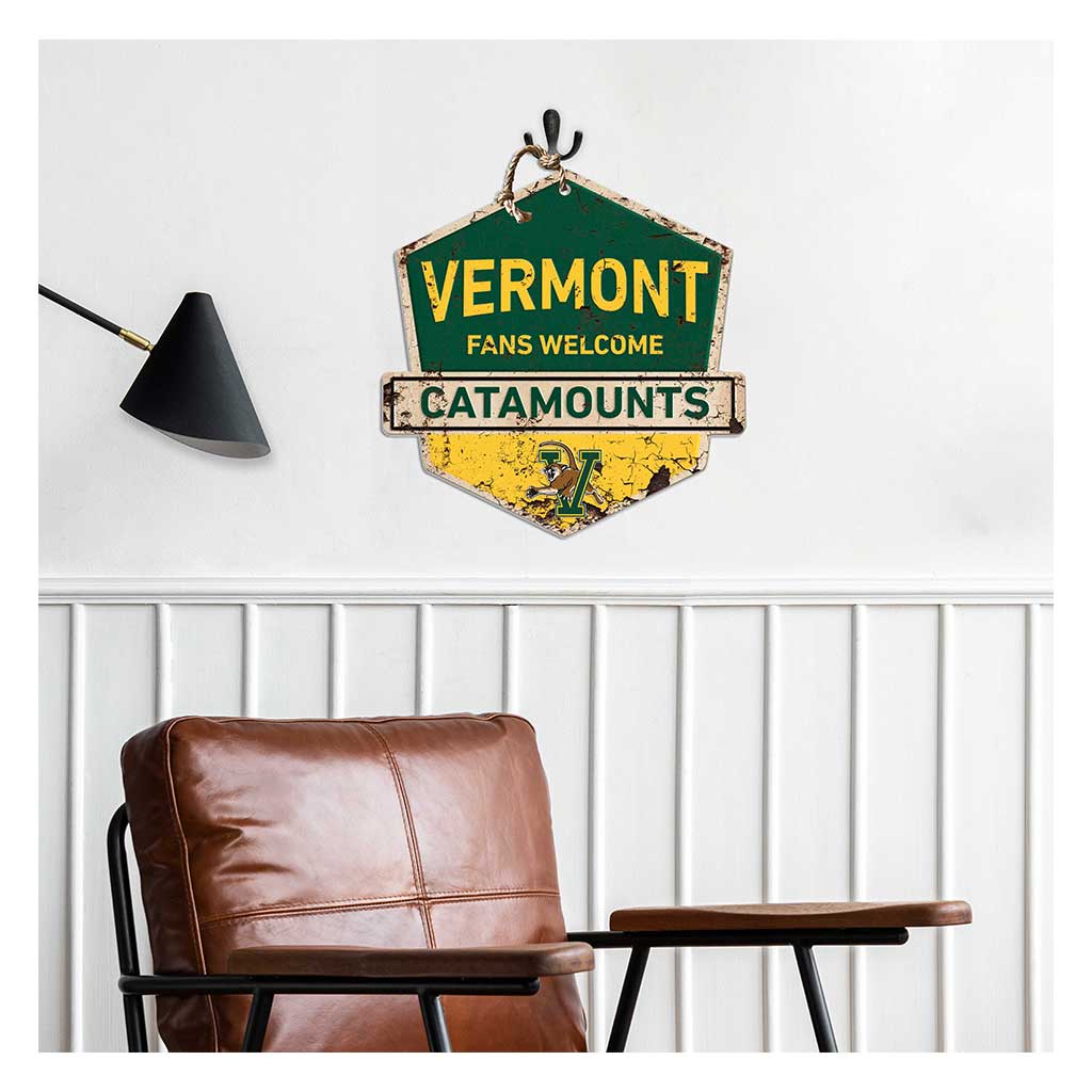 Rustic Badge Fans Welcome Sign Vermont Catamounts