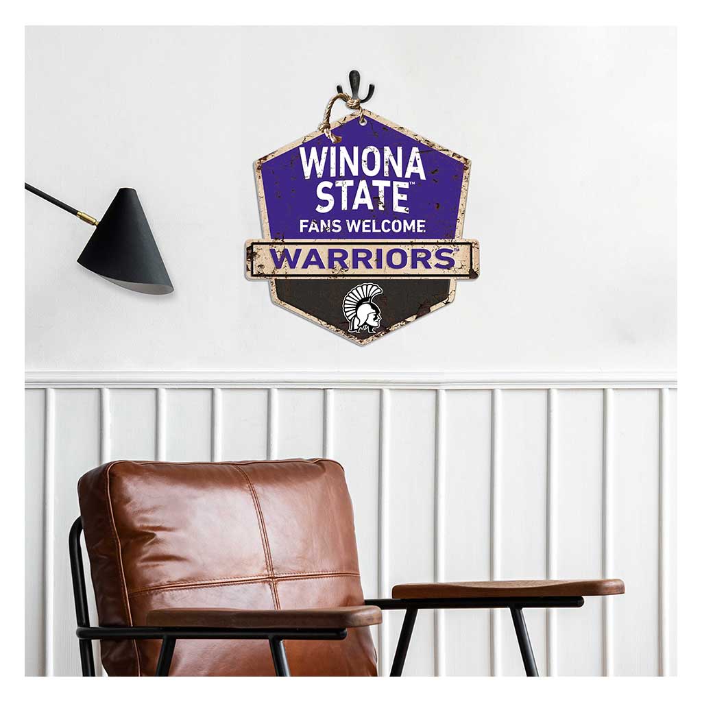 Rustic Badge Fans Welcome Sign Winona State University Warriors