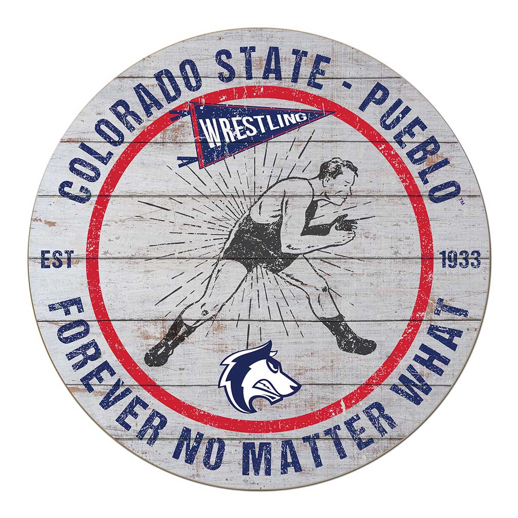 20x20 Throwback Weathered Circle Colorado State-Pueblo Thunder Wolves Wrestling