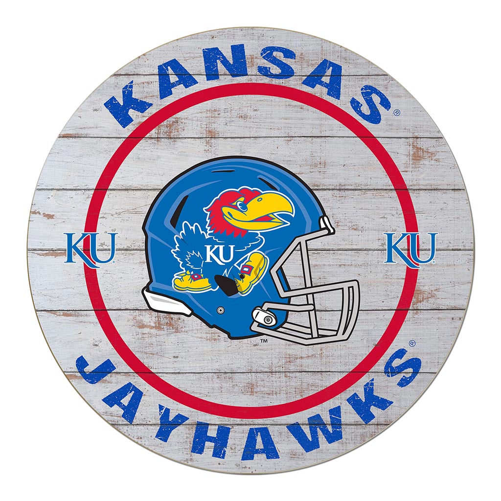 20x20 Weathered Helmet Sign Kansas Jayhawks