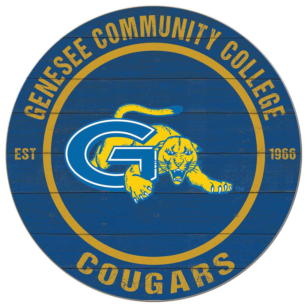 20x20 Weathered Colored Circle Genessee Community College Cougars