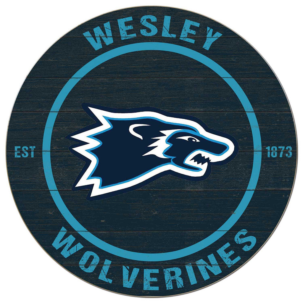 20x20 Weathered Colored Circle Wesley College Wolverines