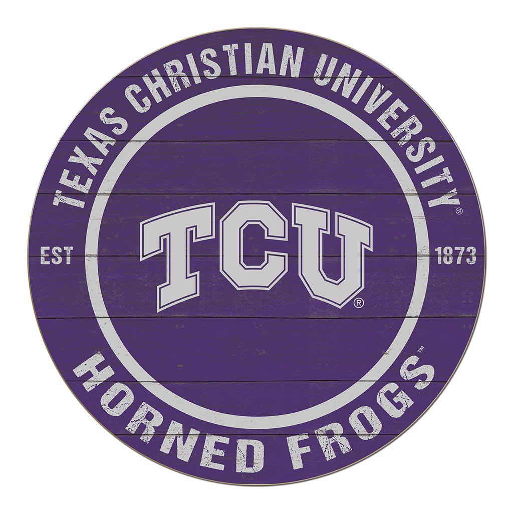 20x20 Weathered Colored Circle Texas Christian Horned Frogs