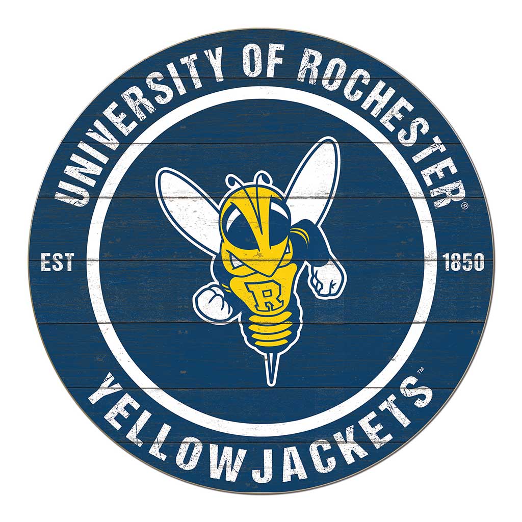 20x20 Weathered Colored Circle University of Rochester Yellowjacket