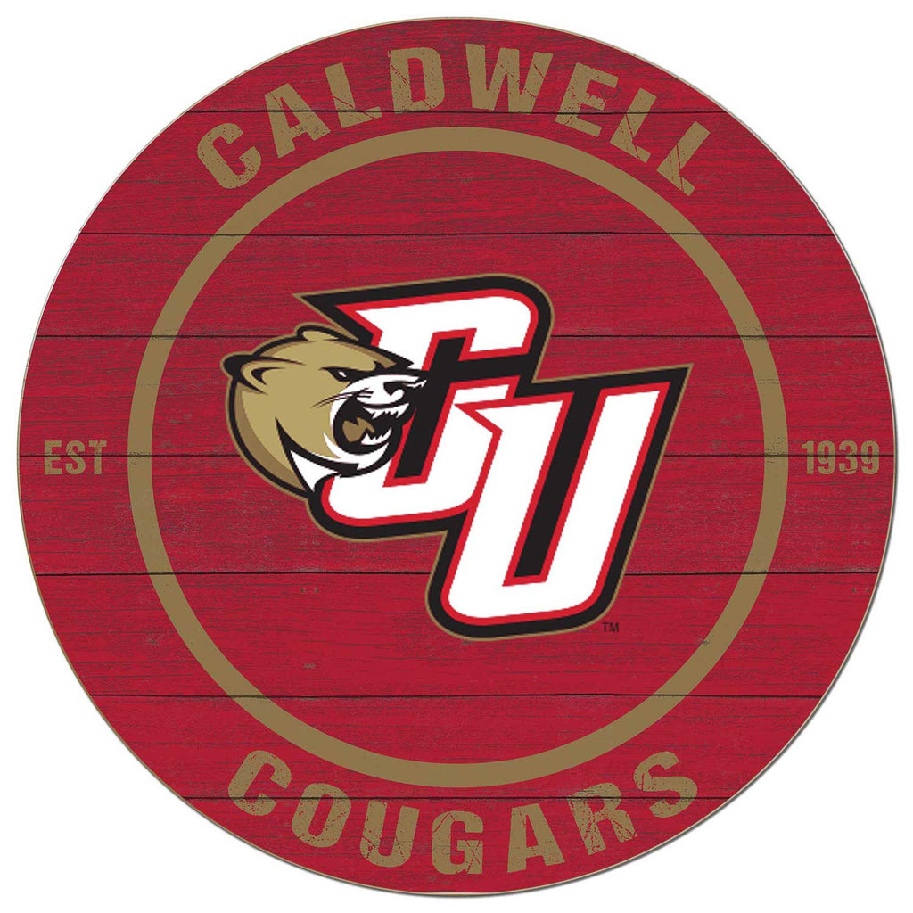 20x20 Weathered Colored Circle Caldwell University COUGARS