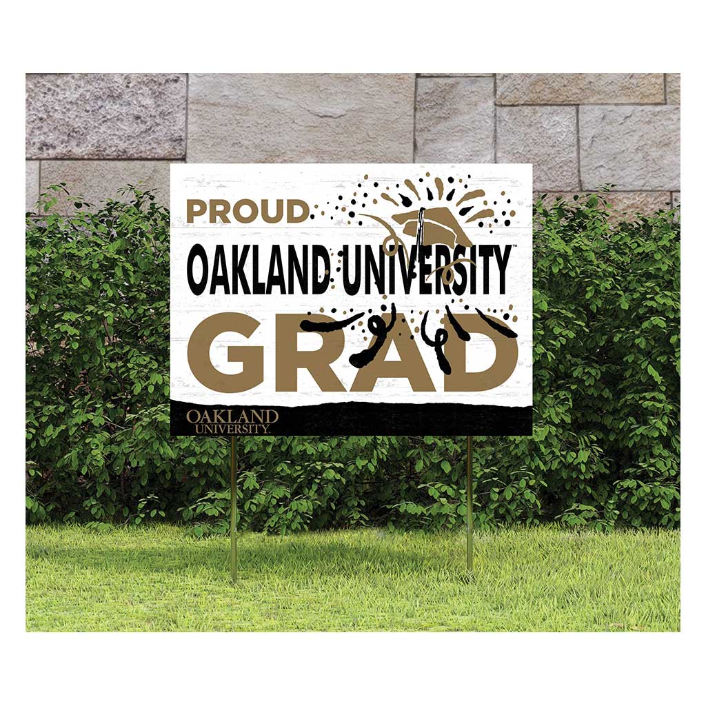 18x24 Lawn Sign Proud Grad With Logo Oakland University Golden Grizzlies