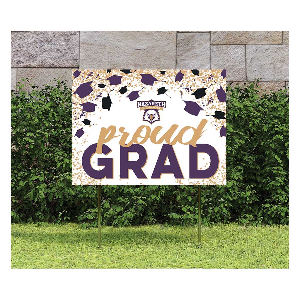 18x24 Lawn Sign Grad with Cap and Confetti Nazareth University Goldne Flyers