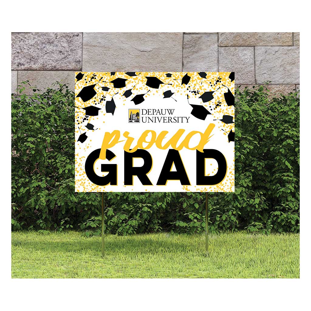 18x24 Lawn Sign Grad with Cap and Confetti Depauw Tigers