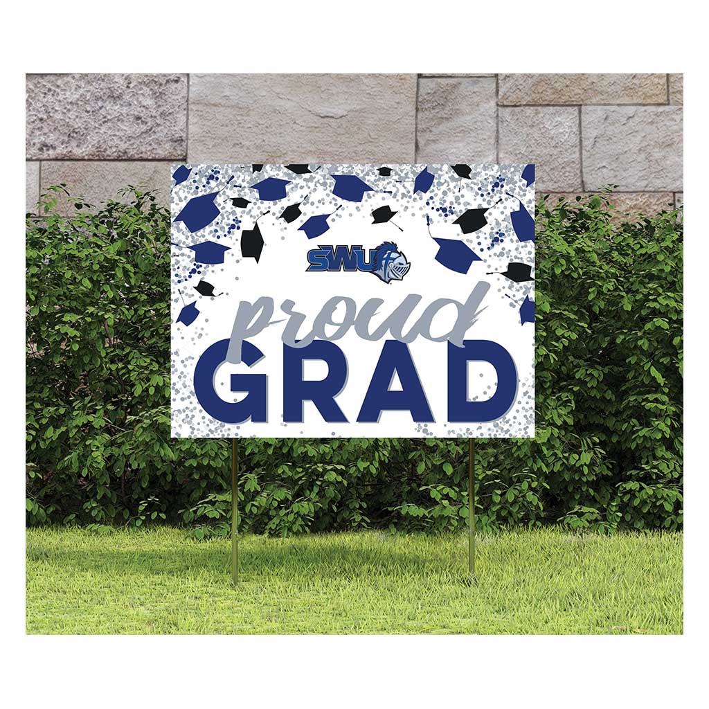 18x24 Lawn Sign Grad with Cap and Confetti Southern Wesleyan Warriors