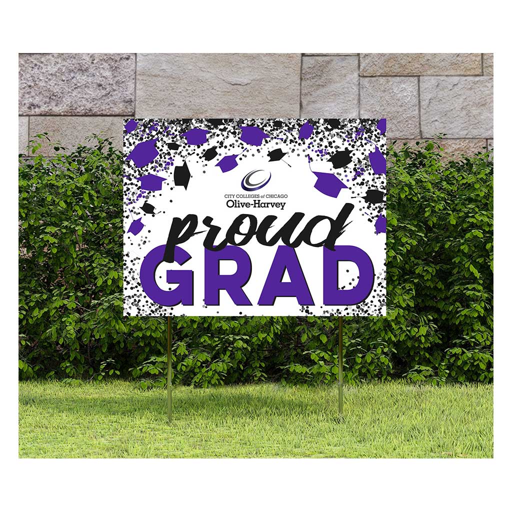 18x24 Lawn Sign Proud Grad with Cap and Confetti Olive-Harvey College Panthers