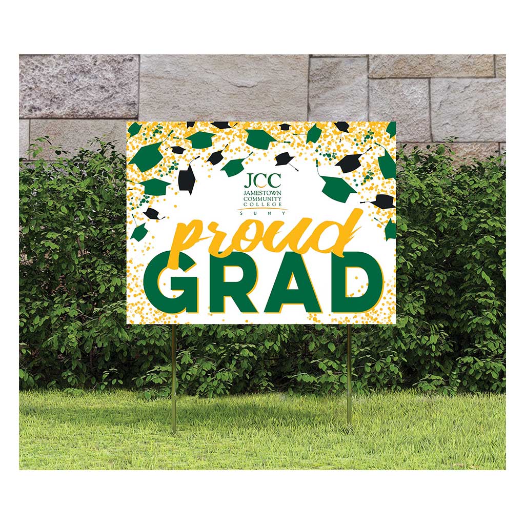 18x24 Lawn Sign Grad with Cap and Confetti Jamestown Community College Jayhawks