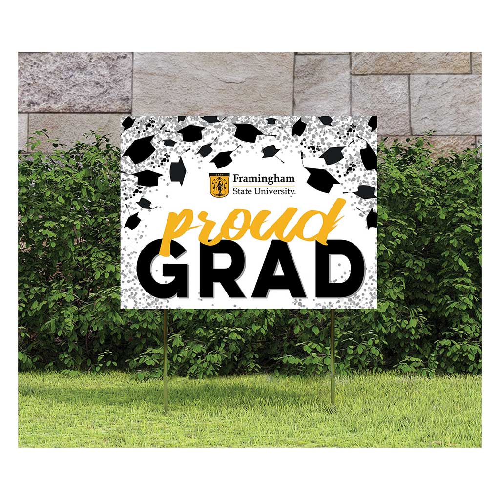 18x24 Lawn Sign Grad with Cap and Confetti Framingham State Rams