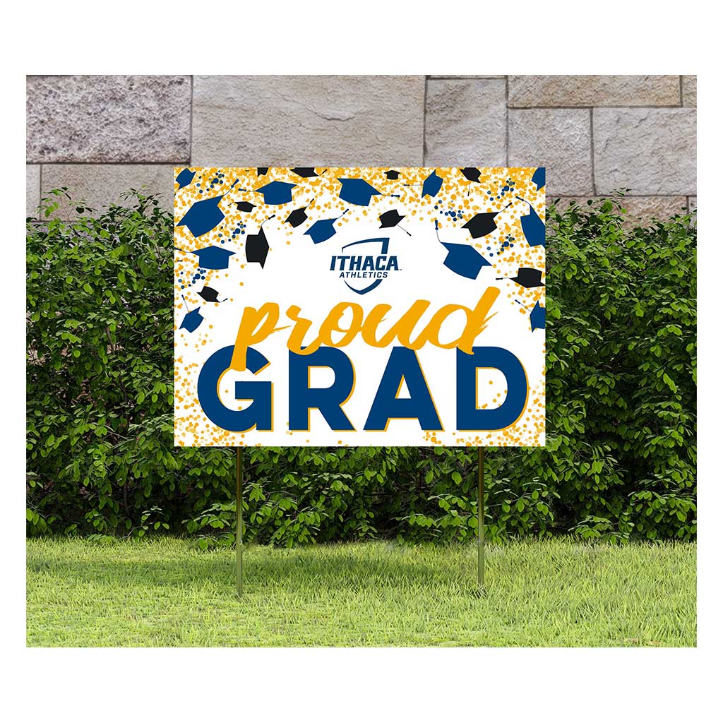 18x24 Lawn Sign Grad with Cap and Confetti Ithaca College Bombers