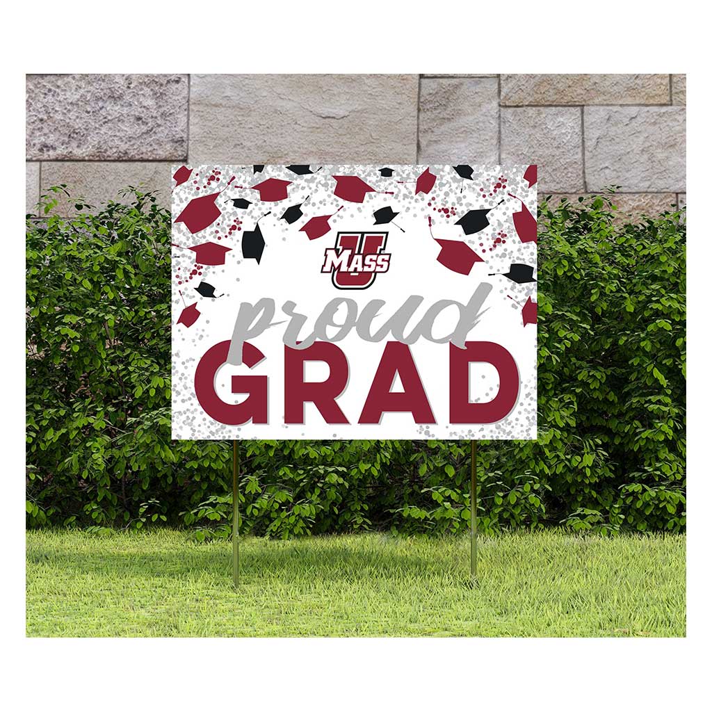 18x24 Lawn Sign Grad with Cap and Confetti UMASS Amherst Minutemen