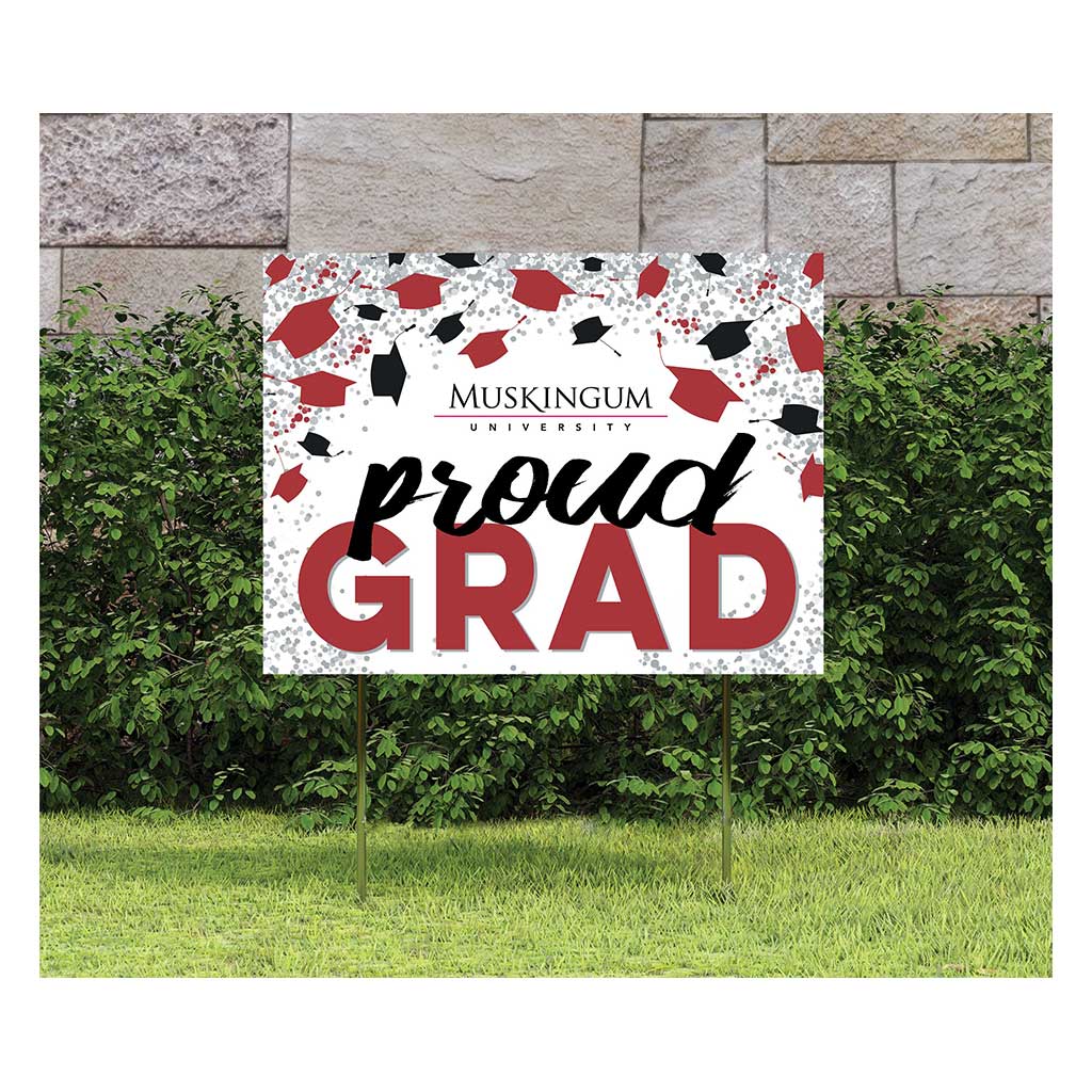 18x24 Lawn Sign Grad with Cap and Confetti Muskingum Fighting Muskies