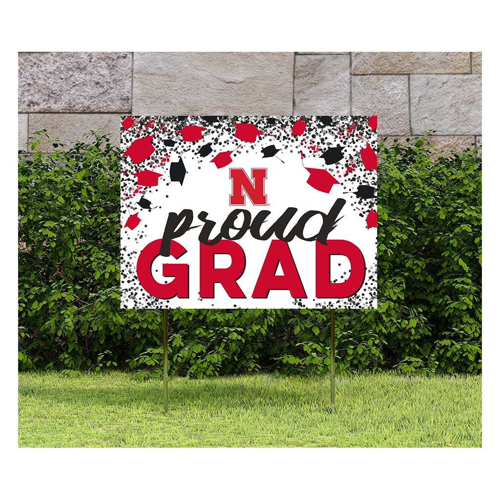 18x24 Lawn Sign Grad with Cap and Confetti Nebraska Cornhuskers