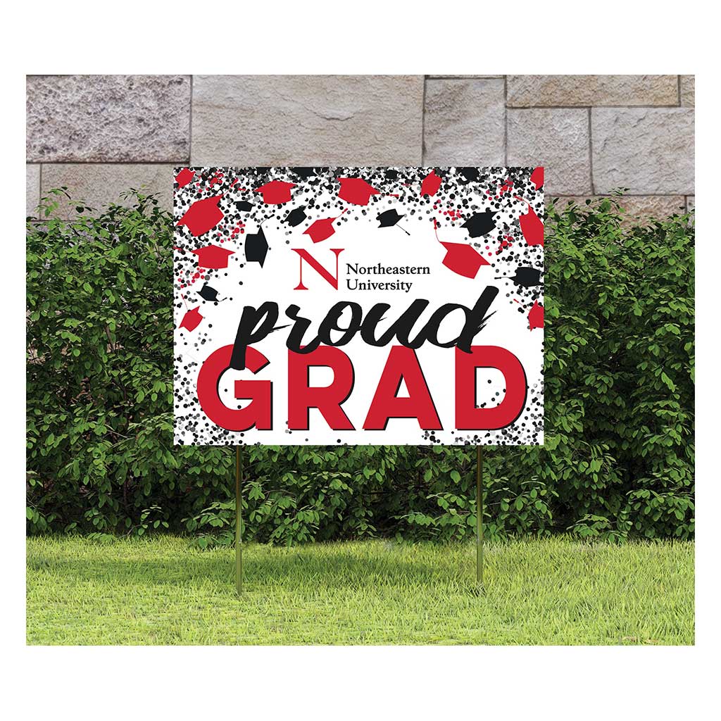 18x24 Lawn Sign Grad with Cap and Confetti Northeastern Huskies