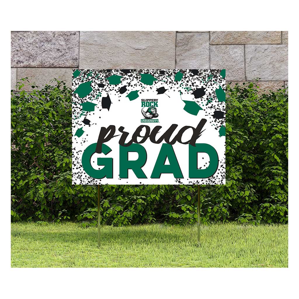 18x24 Lawn Sign Grad with Cap and Confetti Slippery Rock The Rock