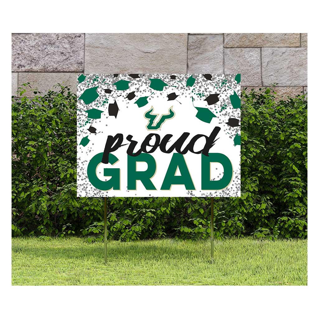18x24 Lawn Sign Grad with Cap and Confetti South Florida Bulls