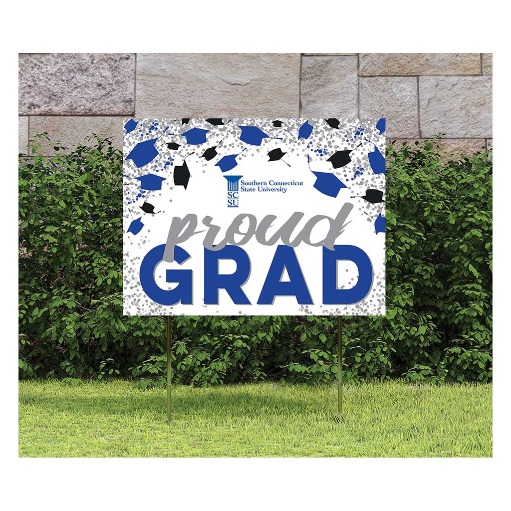 18x24 Lawn Sign Grad with Cap and Confetti Southern Connecticut State Owls