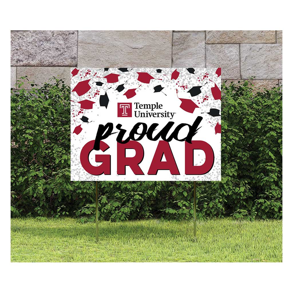 18x24 Lawn Sign Grad with Cap and Confetti Temple Owls