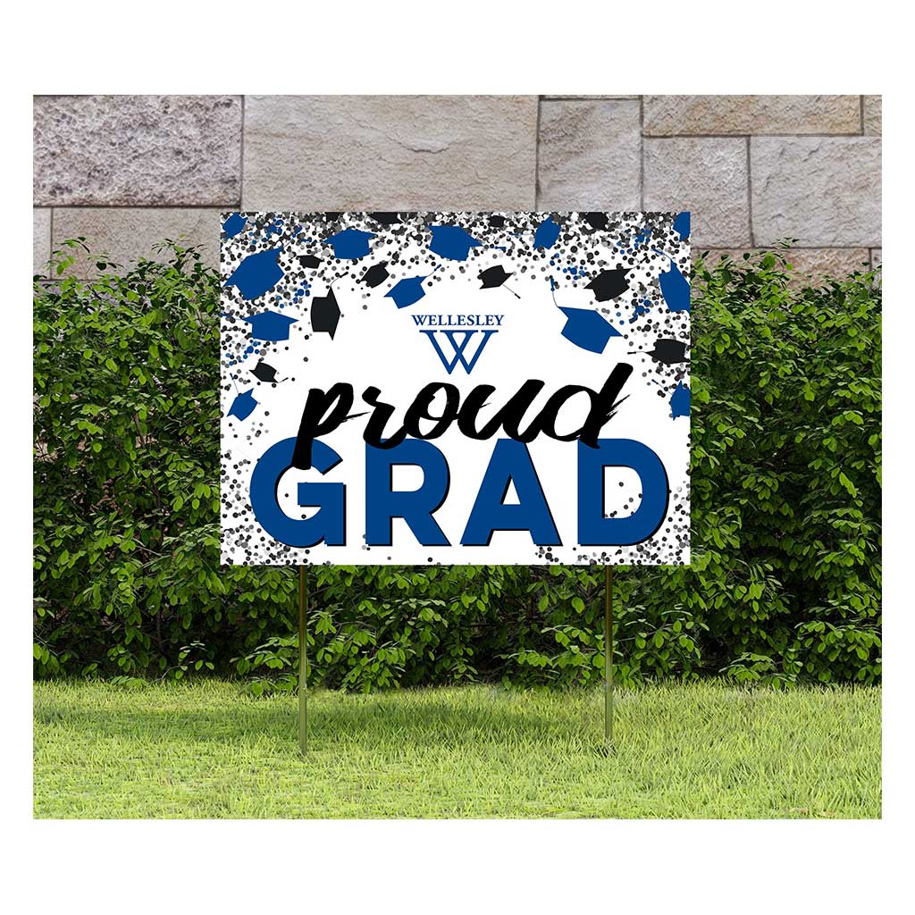 18x24 Lawn Sign Grad with Cap and Confetti Wellesley College Blue