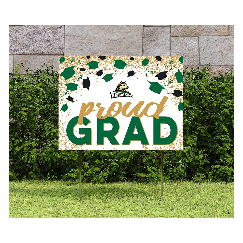 18x24 Lawn Sign Grad with Cap and Confetti Wright State University Raiders