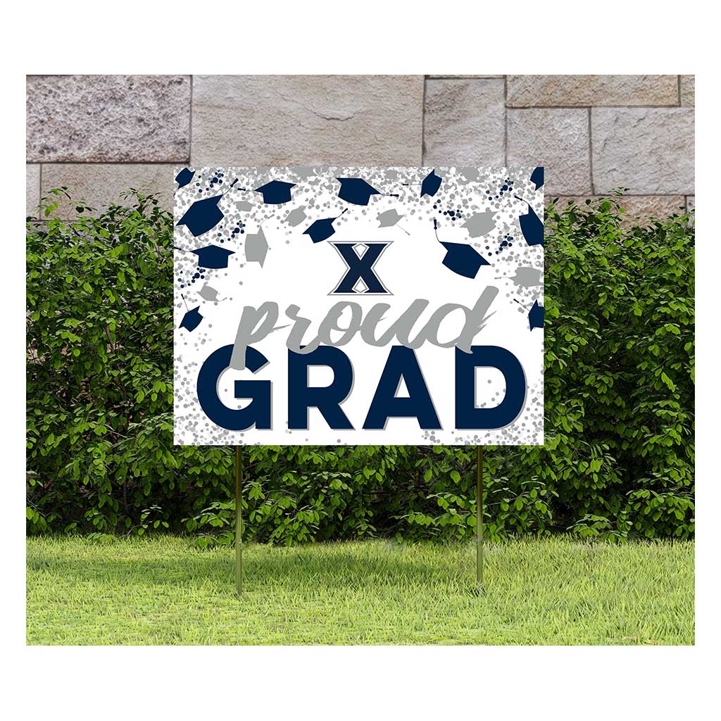 18x24 Lawn Sign Grad with Cap and Confetti Xavier Ohio Musketeers