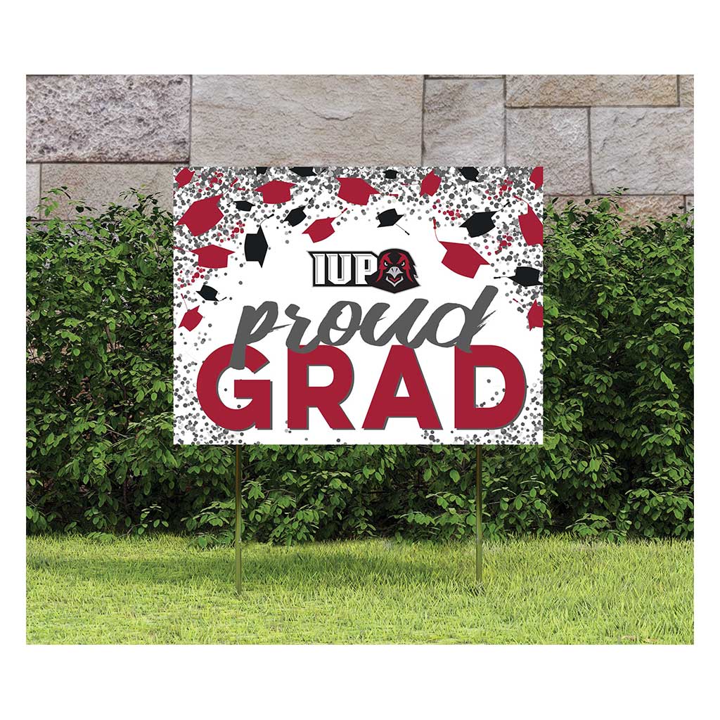 18x24 Lawn Sign Grad with Cap and Confetti Indiana University of Pennsylvania Crimson Hawks
