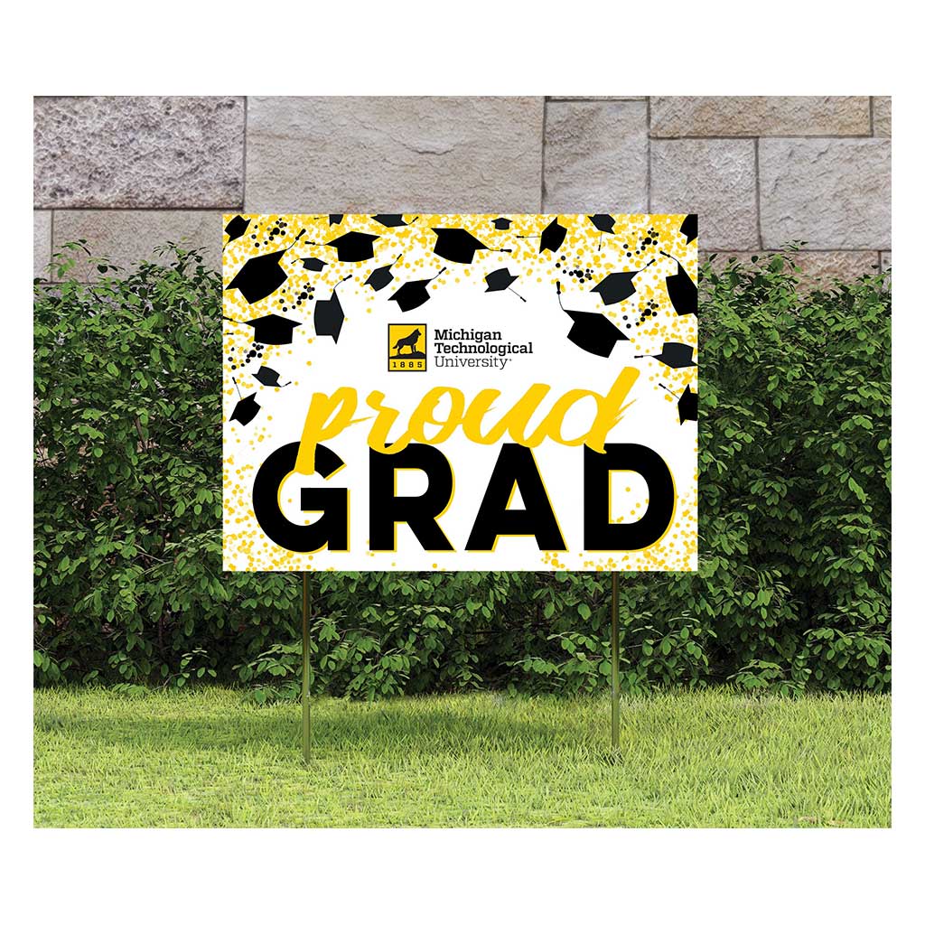 18x24 Lawn Sign Grad with Cap and Confetti Michigan Tech University Huskies