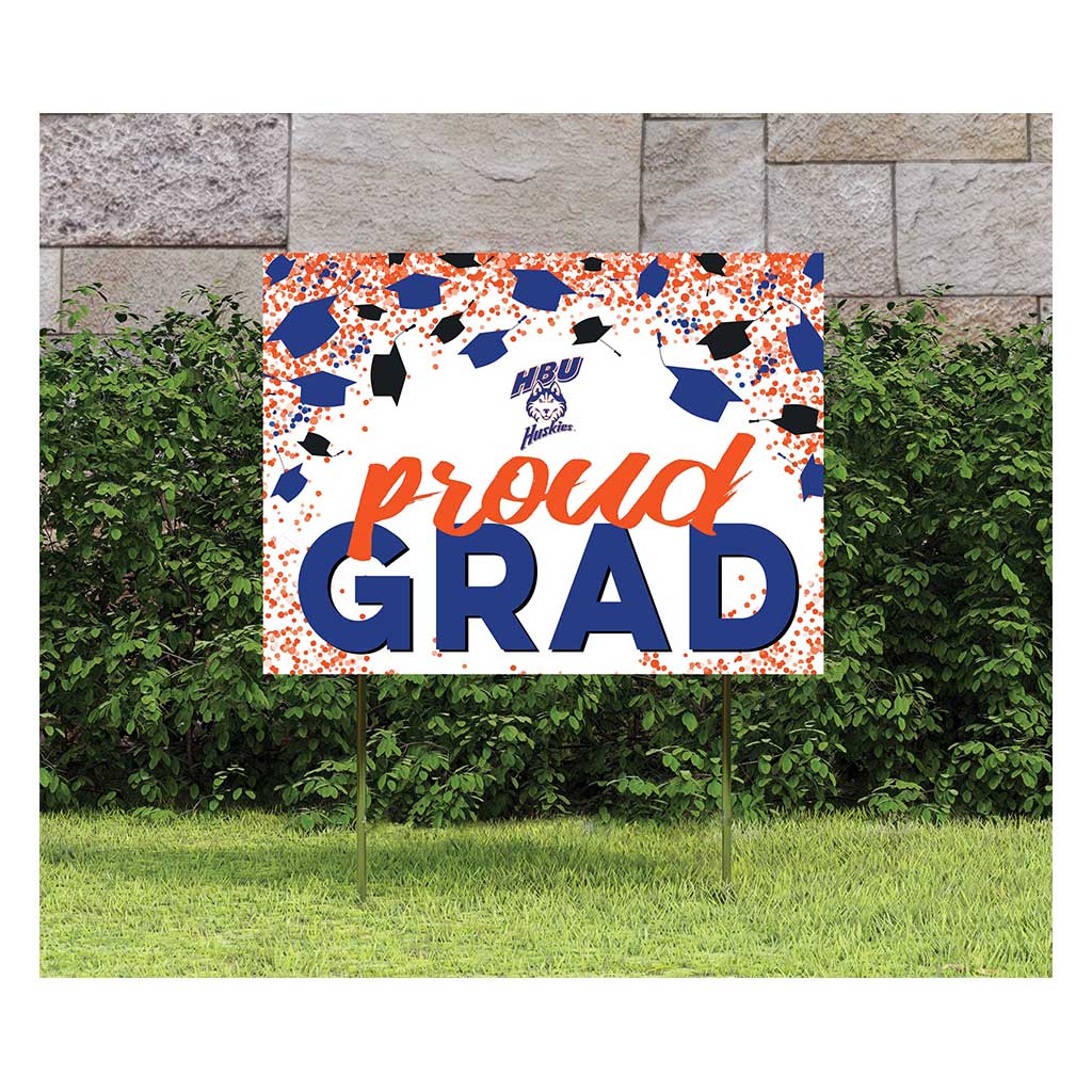 18x24 Lawn Sign Grad with Cap and Confetti Houston Christian Huskies