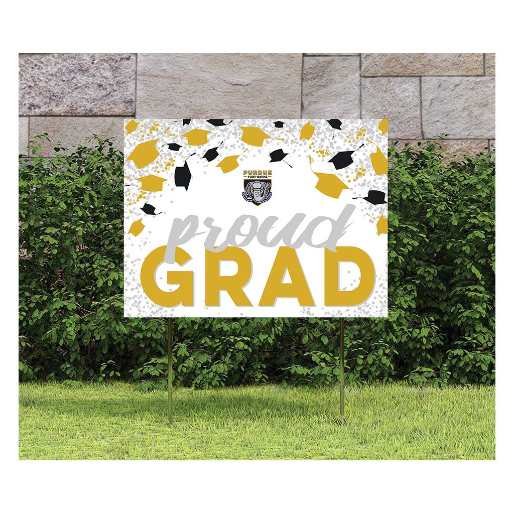 18x24 Lawn Sign Grad with Cap and Confetti Purdue Fort Wayne Mastodons