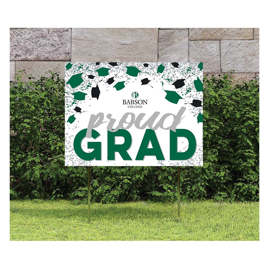 18x24 Lawn Sign Grad with Cap and Confetti Babson College Beavers