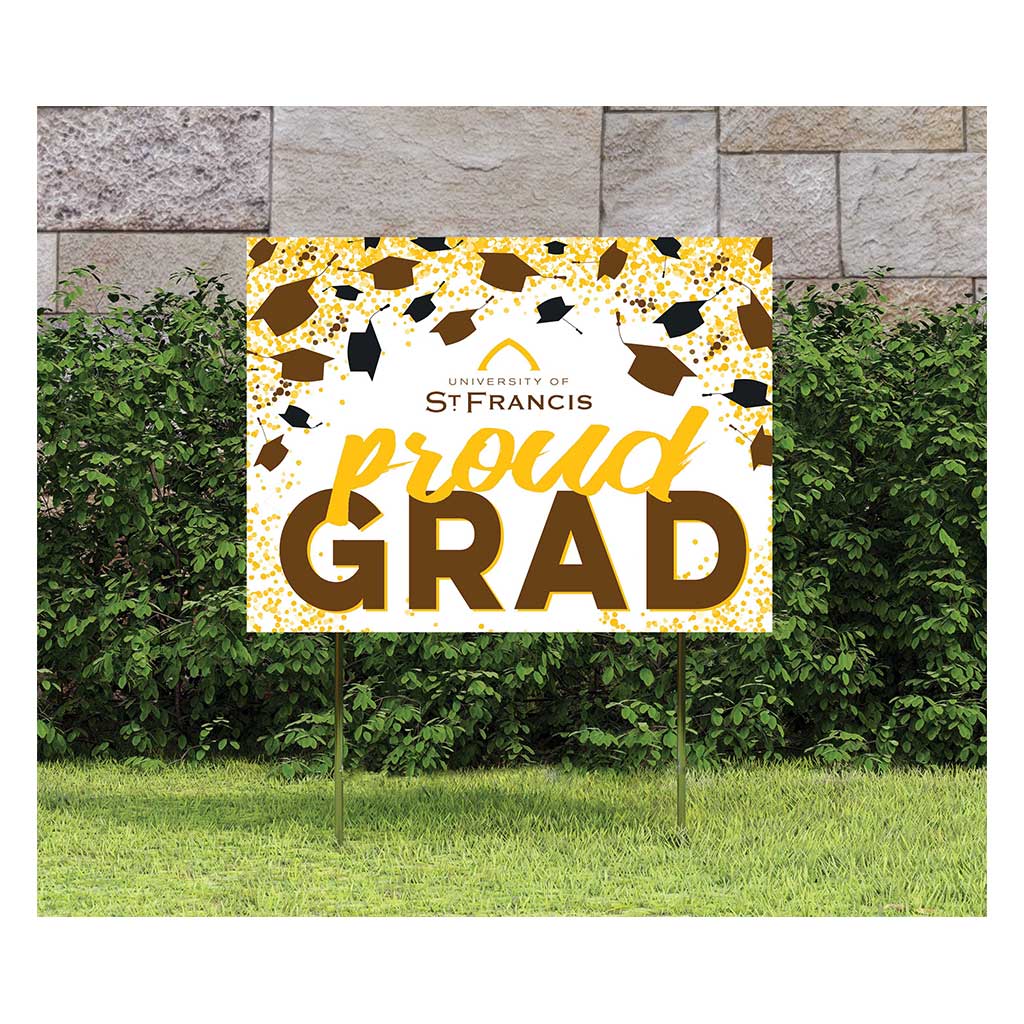 18x24 Lawn Sign Grad with Cap and Confetti Uiversity Of St Francis - Joliet Fighting Saints