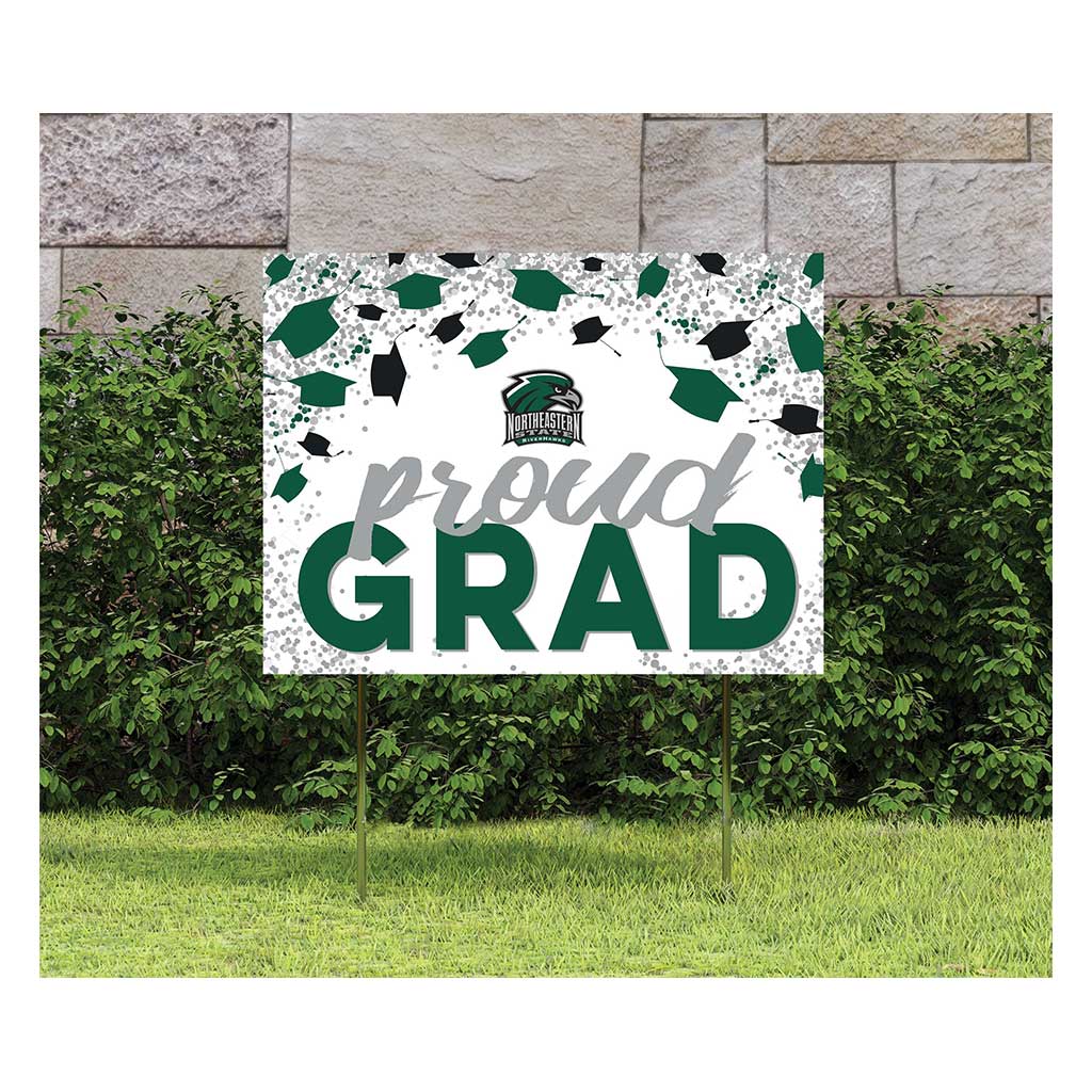 18x24 Lawn Sign Grad with Cap and Confetti Northeastern State University Riverhawks
