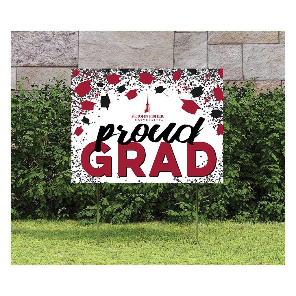 18x24 Lawn Sign Grad with Cap and Confetti St. John Fisher College Cardinals