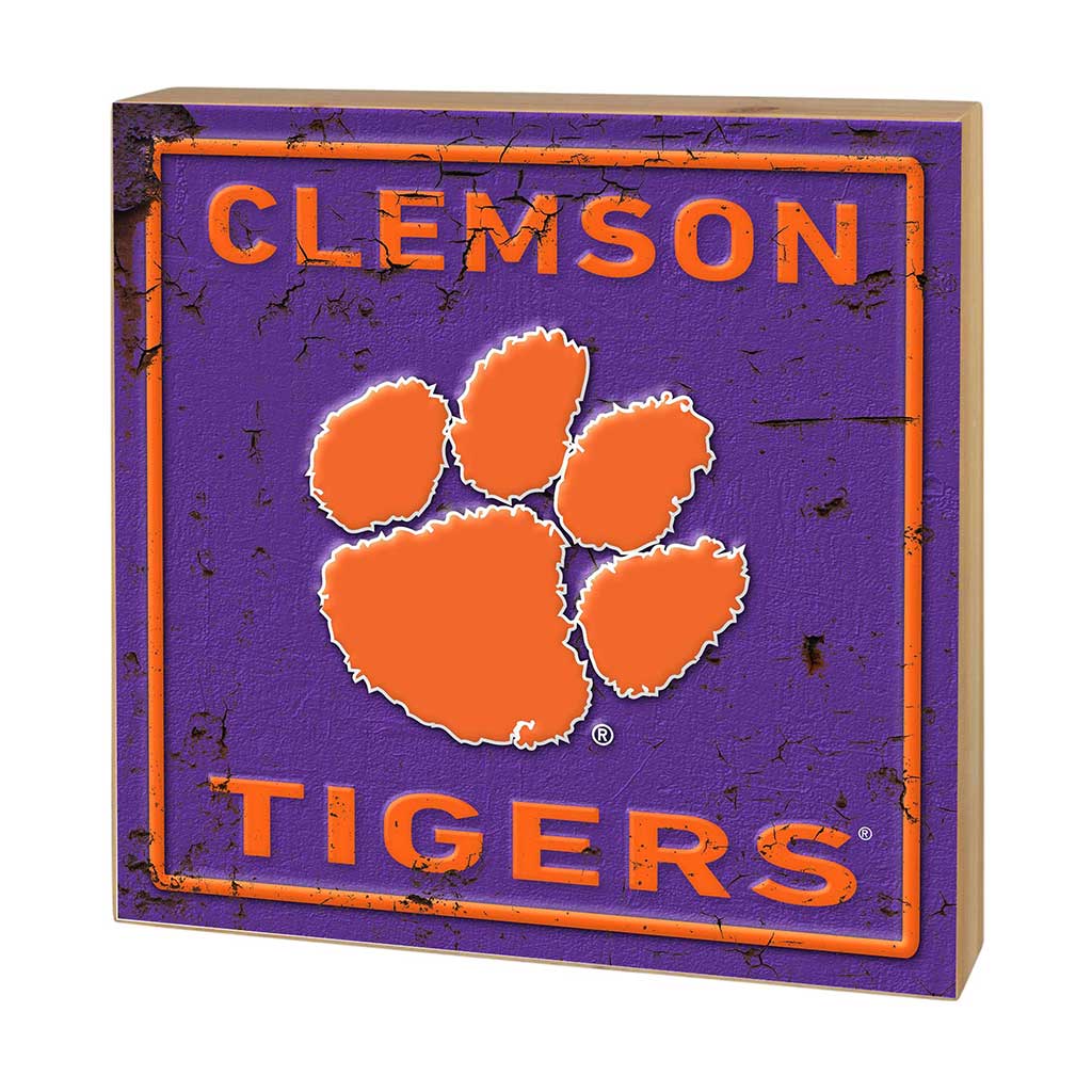 5x5 Block Faux Rusted Tin Clemson Tigers