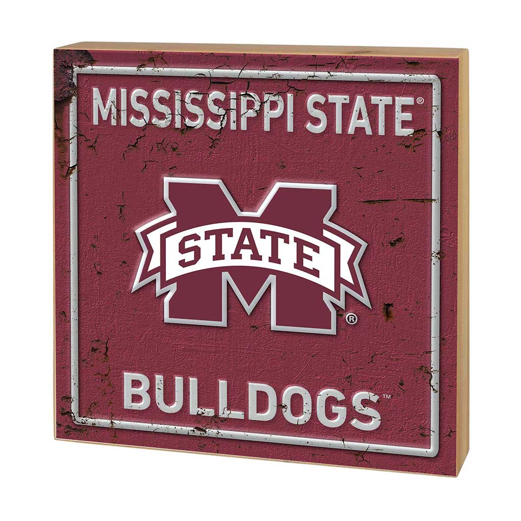 5x5 Block Faux Rusted Tin Mississippi State Bulldogs