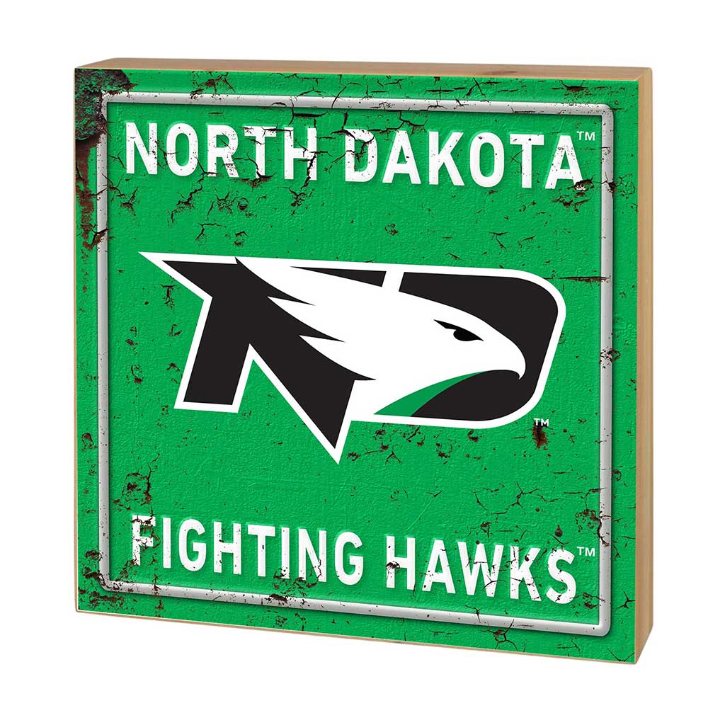 5x5 Block Faux Rusted Tin North Dakota Fighting Hawks